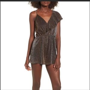 New with tag Lush metallic romper lame gold medium